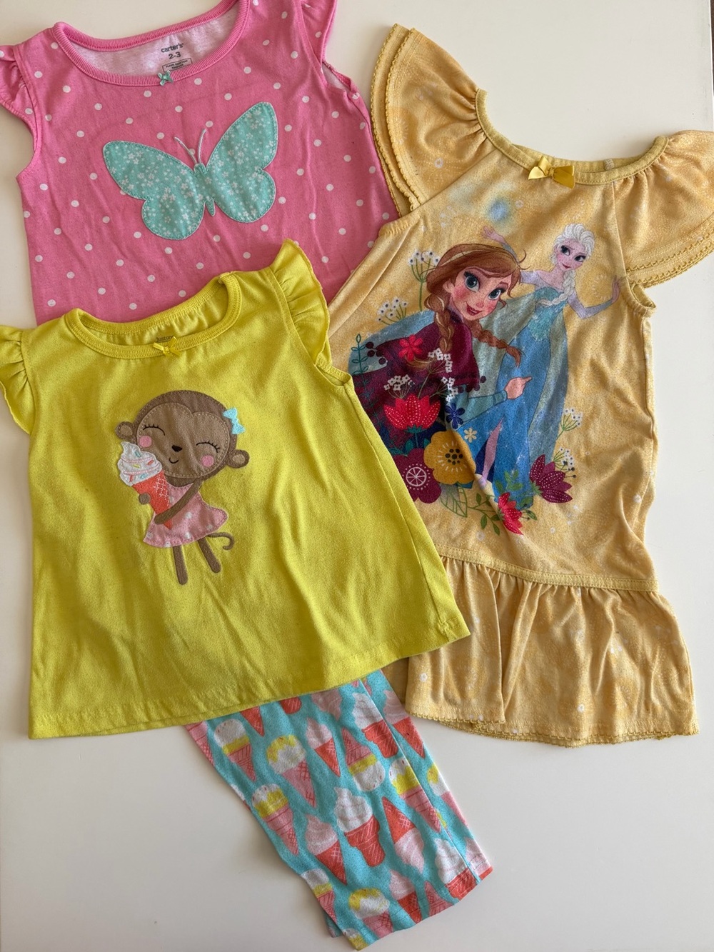 Girls Lot 3T Pajamas-Carter's Ice Cream Set & Butterfly Gown, Frozen Nightgown